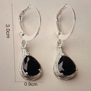 Rhinestone Water Drop Decor Drop Earrings Black